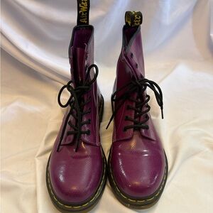 Dr. Martens Shiny Plum Lace-Up Leather Combat Boots